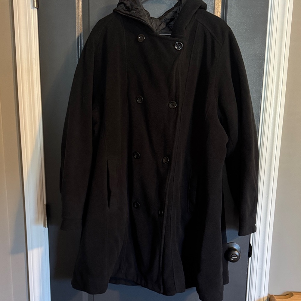 Woman Within size 30W Black Double-Breasted winter Coat with hood